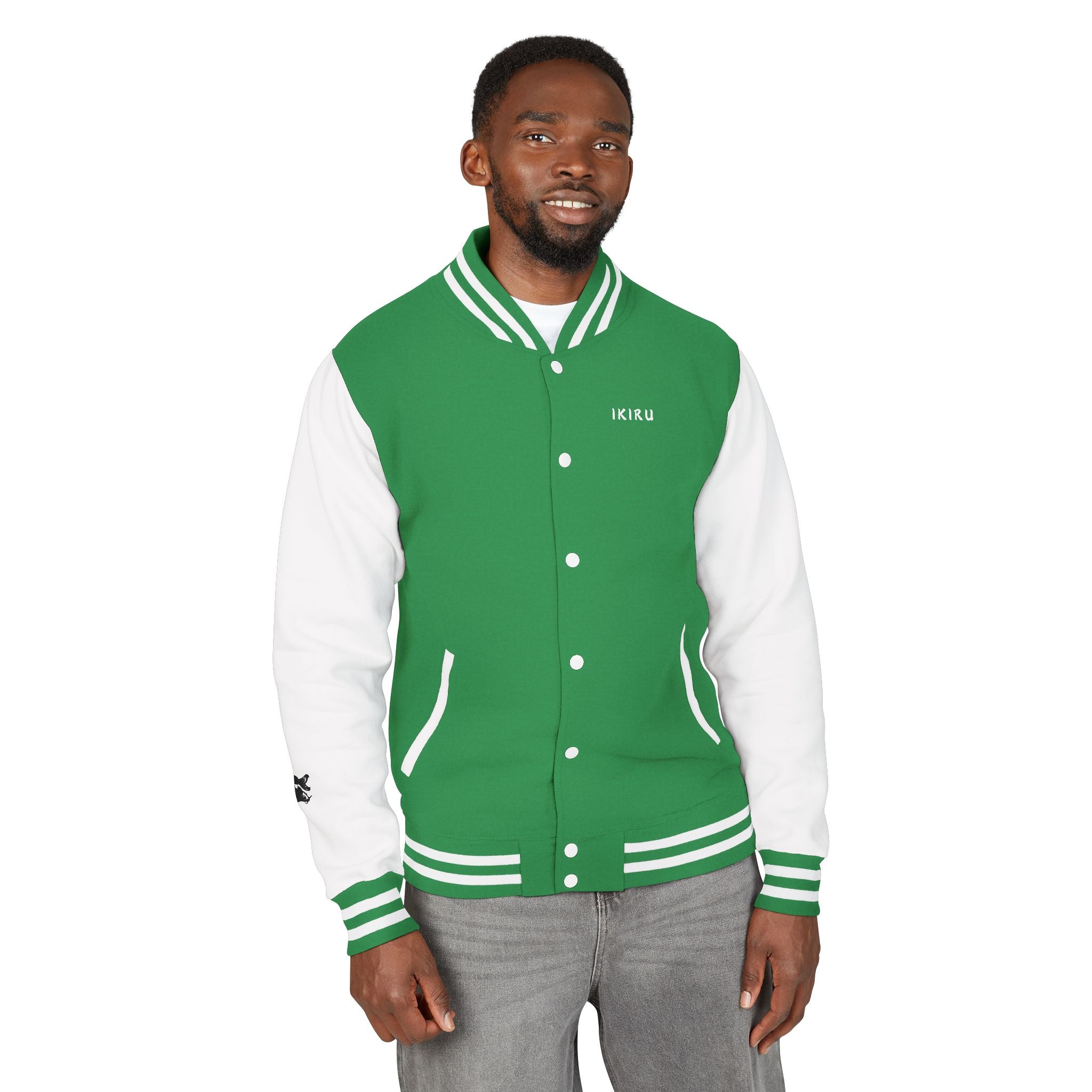 Male green and white Starboy Jacket with Japanese styled graphics