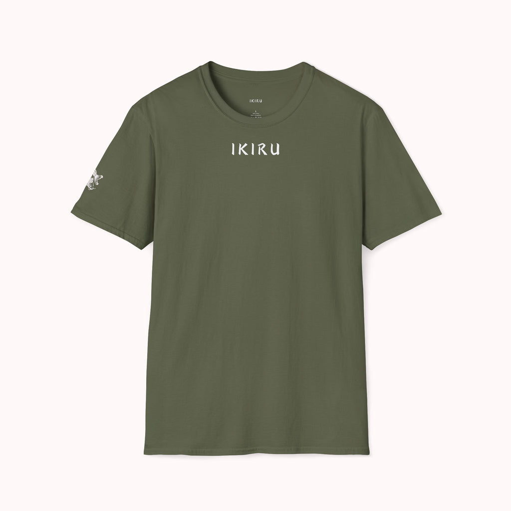 Green t-shirt with text 'IKIRU' on a white background