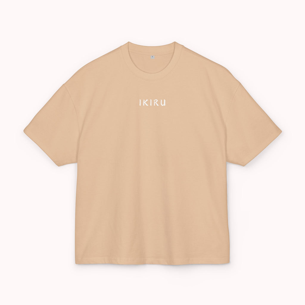 Brown t-shirt with 'IKIRU' logo on a white background