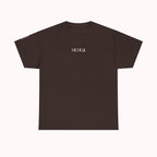 Brown IKIRU design t-shirt on a white background