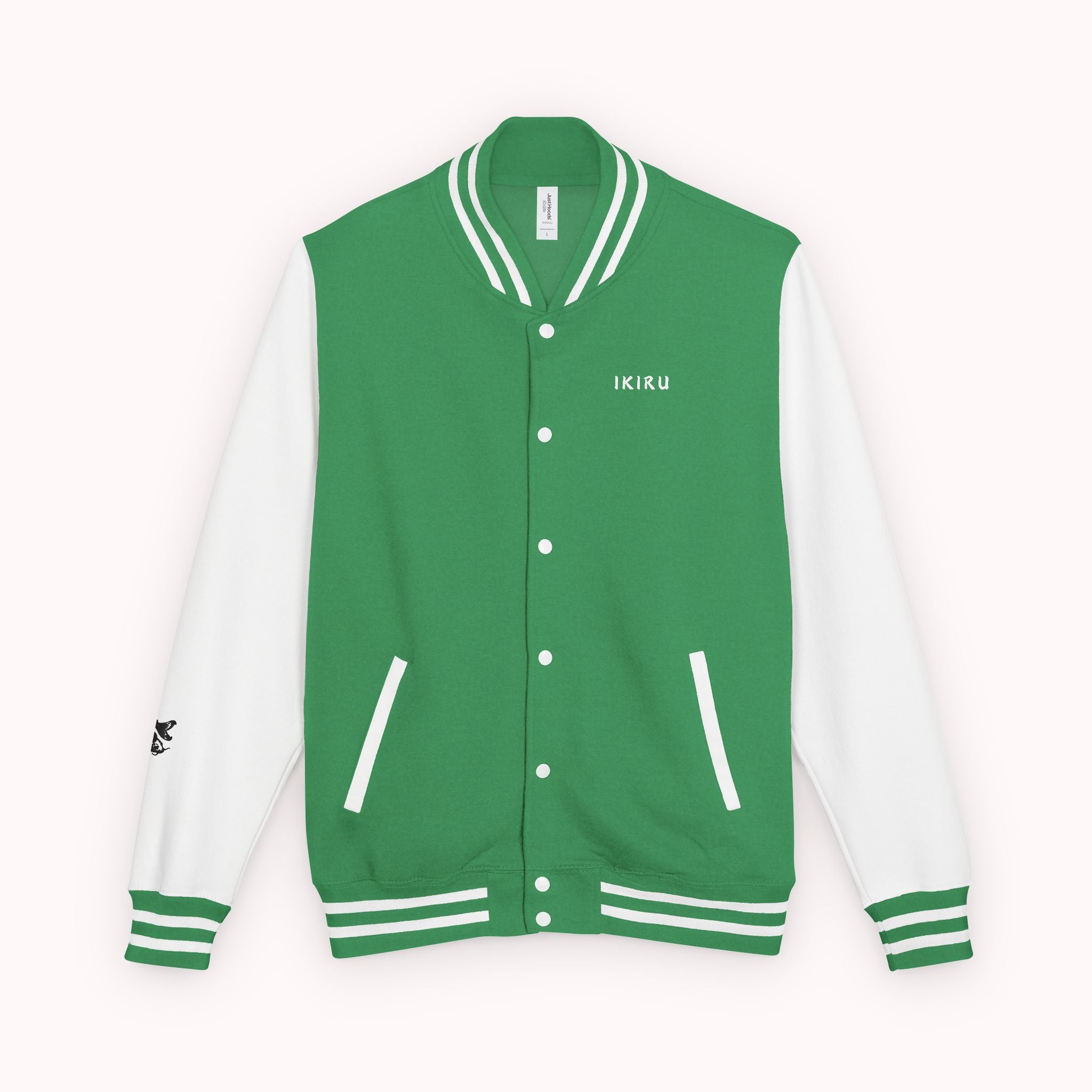 Male green and white Starboy Jacket with Japanese styled graphics