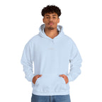 Person wearing a light blue hoodie with an IKIRU logo on a white background