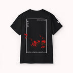 Black t-shirt with Japanese cherry blossom design from 'IKIRU CLOTHING' on a white background