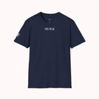 Navy blue t-shirt with 'IKIRU' logo on a white background