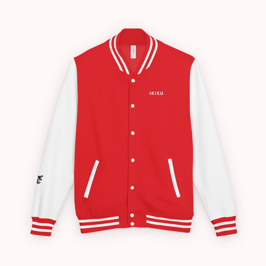 Male red and white Starboy Jacket with Japanese styled graphics