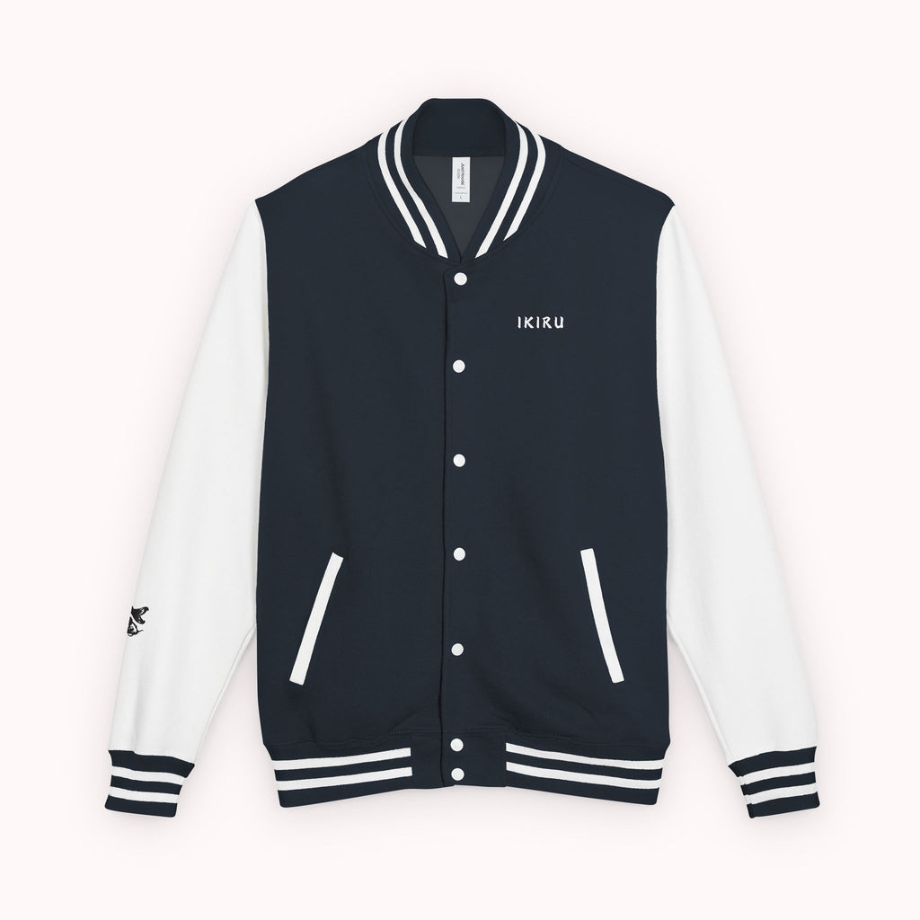 Male navy and white Starboy Jacket with Japanese styled graphics