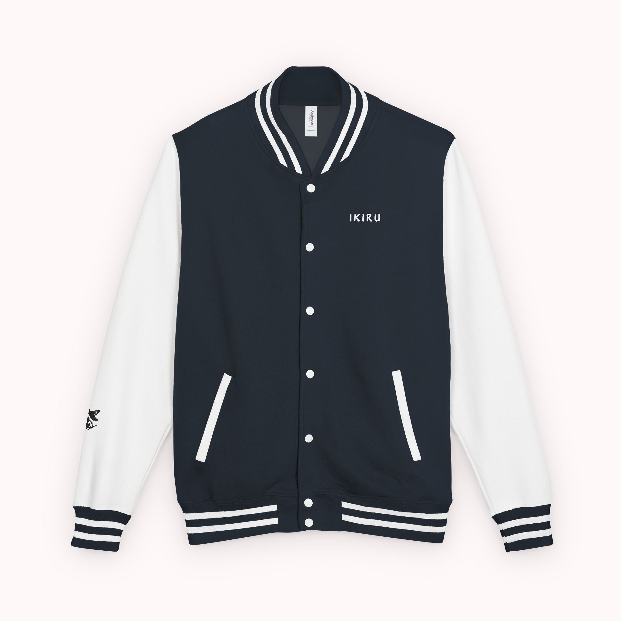 Male navy and white Starboy Jacket with Japanese styled graphics