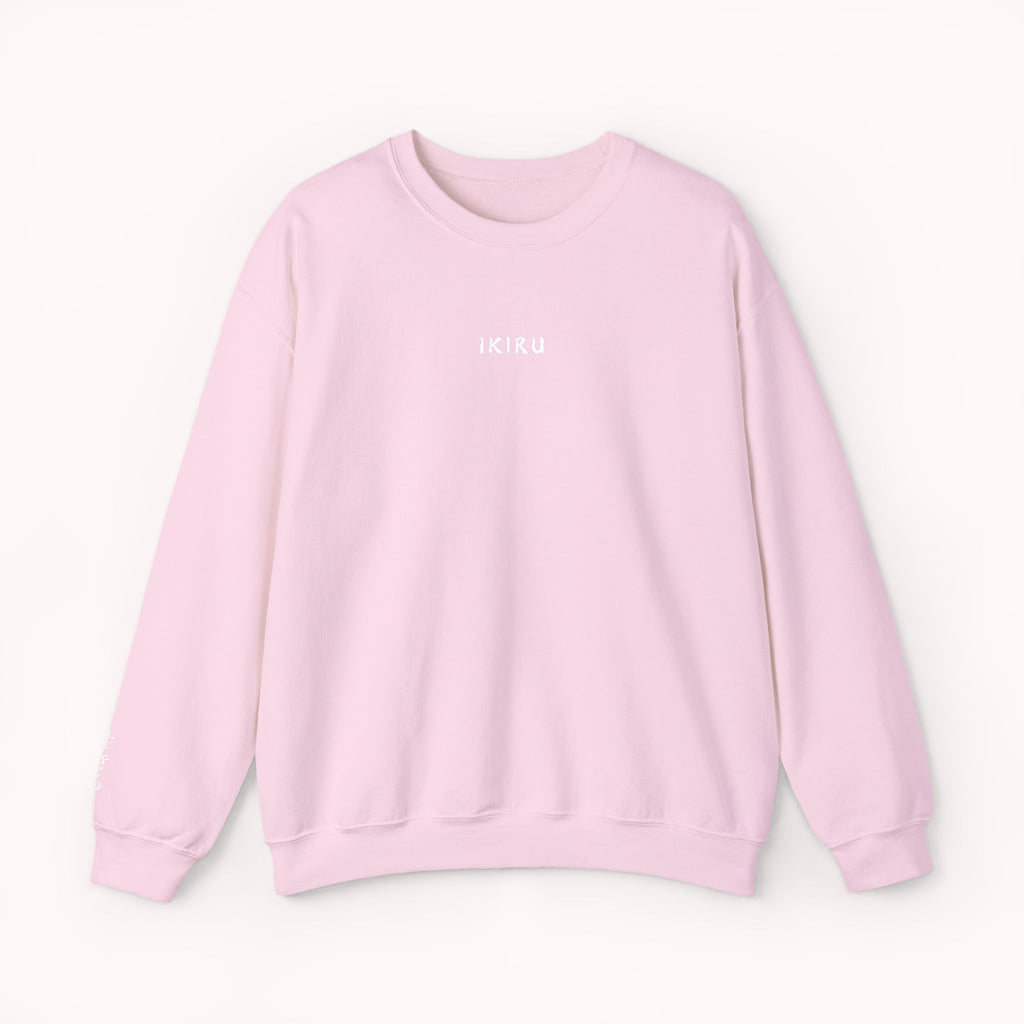 Pink sweatshirt with 'IKIRU' branding on a white background