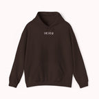 Brown hoodie with 'IKIRU' and mountain, samurai, and blossom tree design on the back saying 'un-influenceable' against a white background