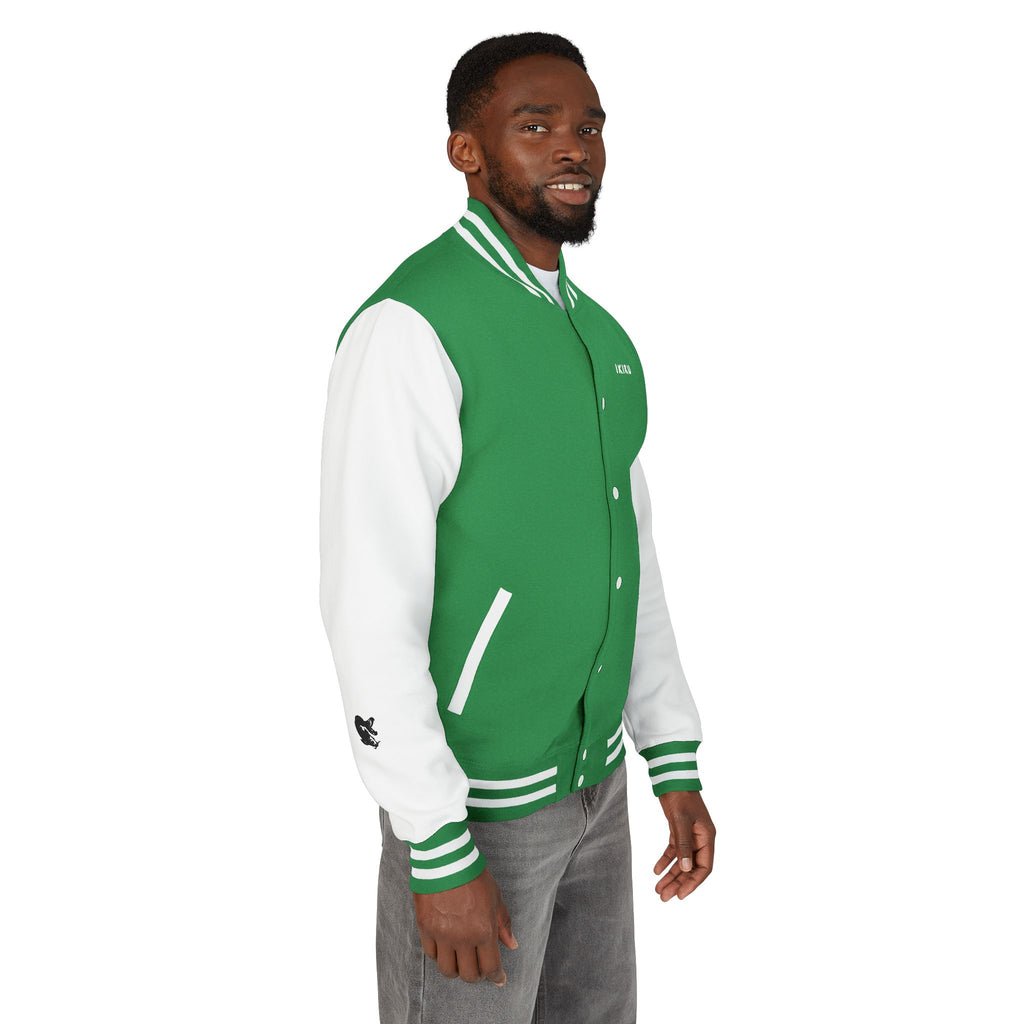 Male green and white Starboy Jacket with Japanese styled graphics