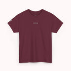 Maroon t-shirt with 'IKIRU' logo on a white background