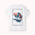 White shirt from Ikiru Clothing with a koi fish design in a frame on a white background