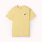 Yellow t-shirt with text on a white background