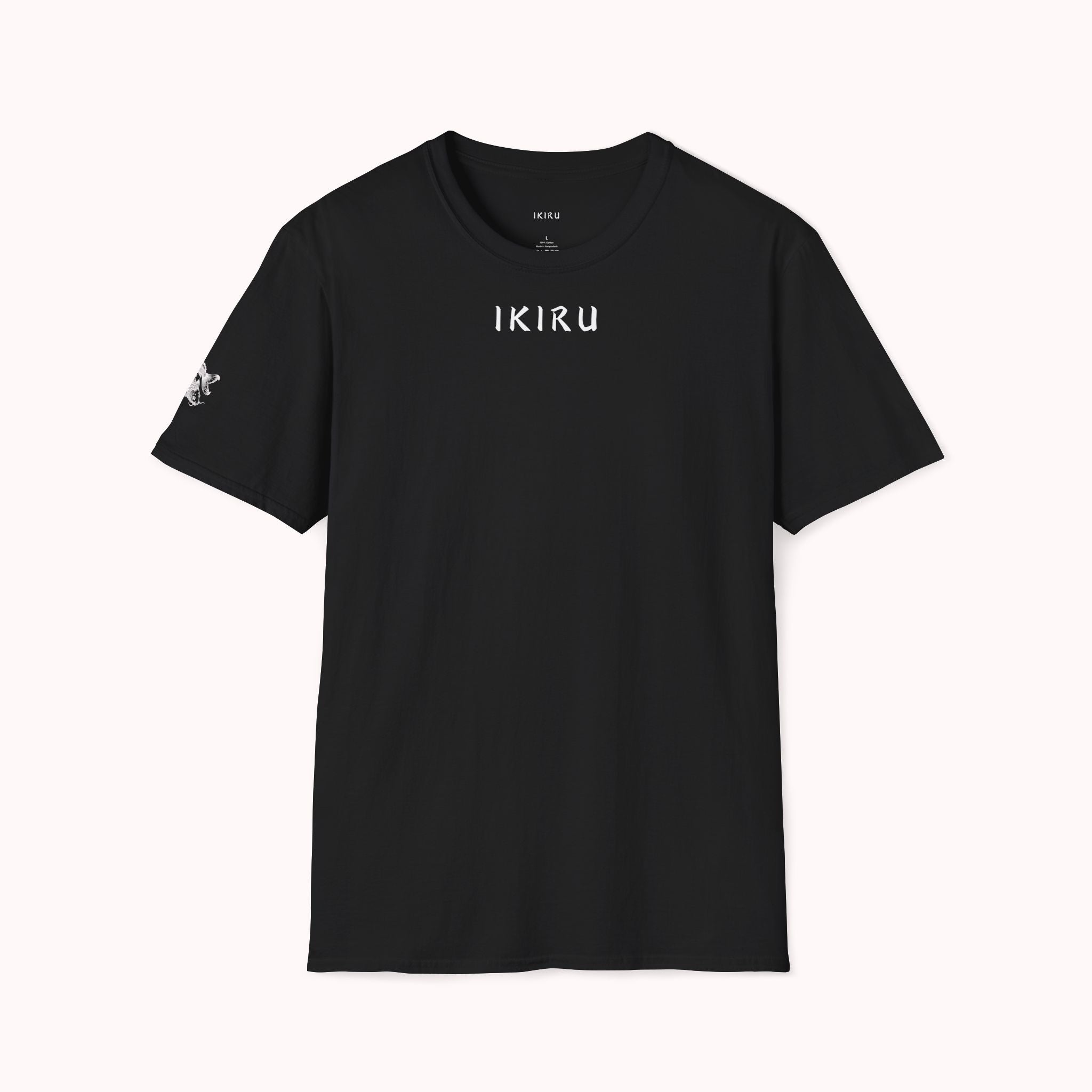 Black t-shirt with text on the back on a white background