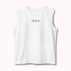 White sleeveless shirt with 'IKIRU' text on a white background