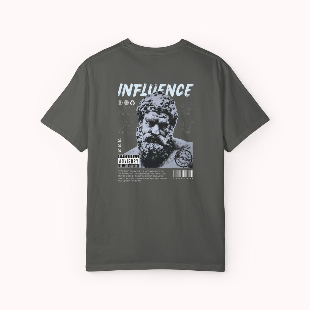 Gray t-shirt with text on the back on a white background