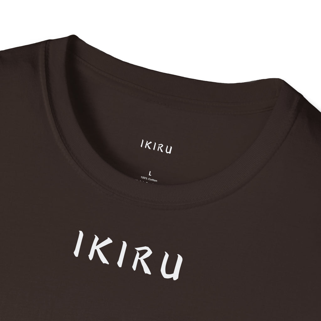 Brown t-shirt with 'IKIRU' branding on a white background