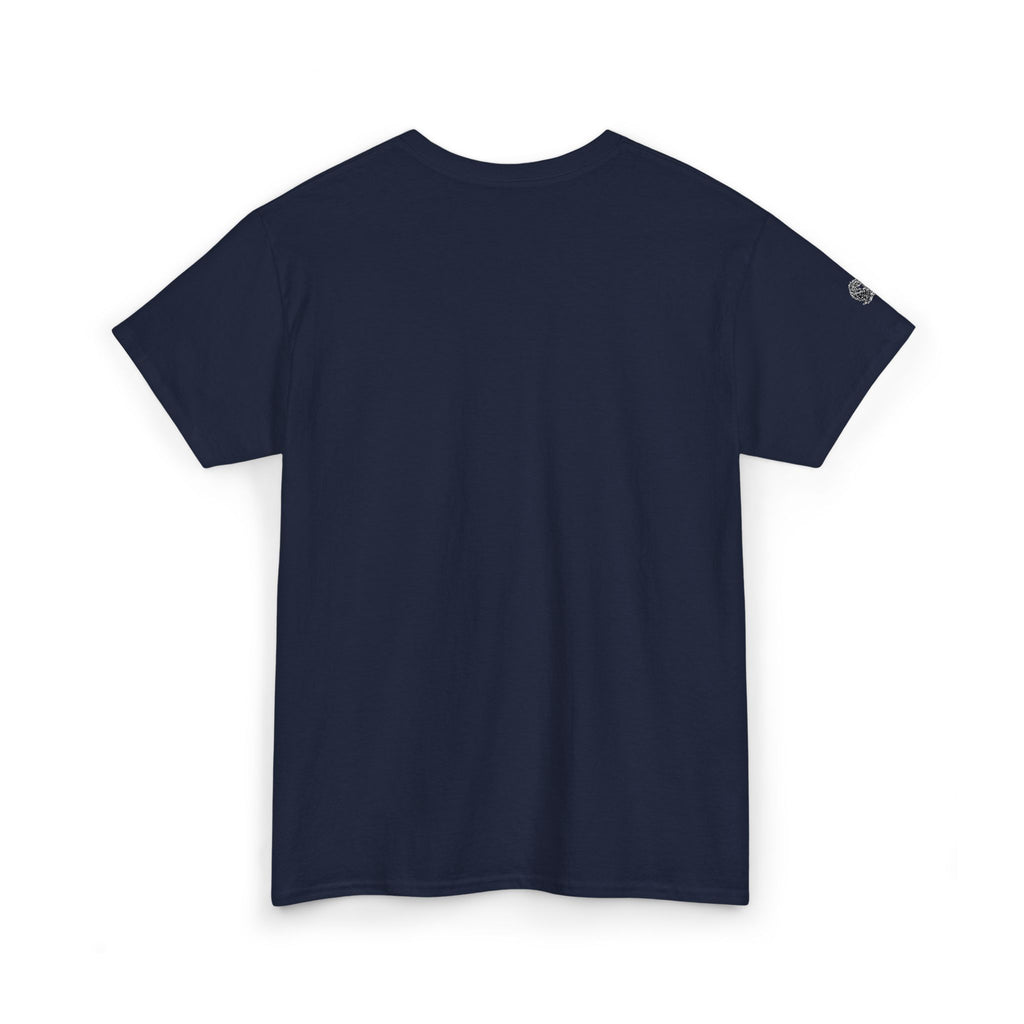 Navy blue t-shirt against a white background