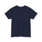 Navy blue t-shirt against a white background