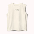 Beige sleeveless shirt with 'IKIRU' branding on a white background