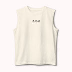 Beige sleeveless shirt with 'IKIRU' branding on a white background