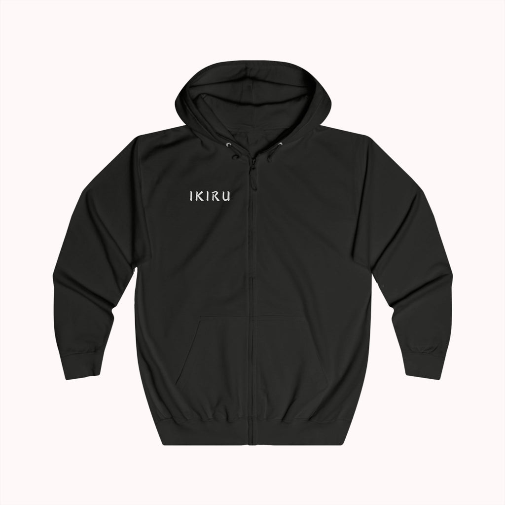 Black hoodie with 'IKIRU' logo on a white background