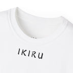 White t-shirt with 'IKIRU' printed on it against a white background