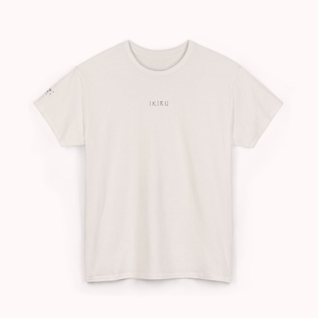 Ice grey t-shirt with 'IKIRU' logo on a white background