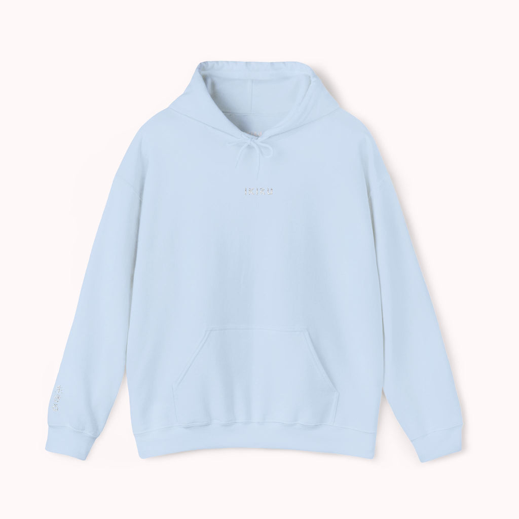 Light blue hoodie with an IKIRU logo on a white background