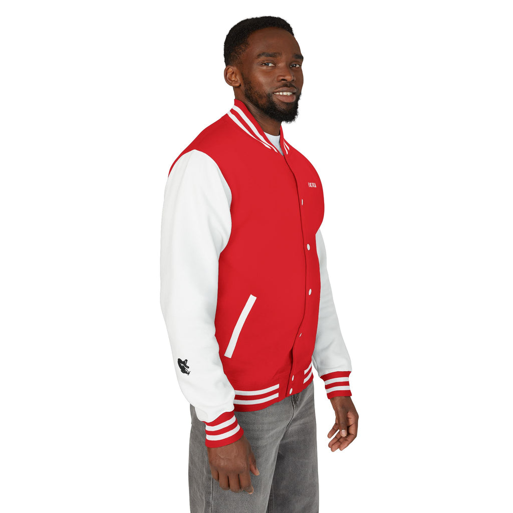 Male red and white Starboy Jacket with Japanese styled graphics