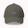 Dark gray cap with an IKIRU design on a white background