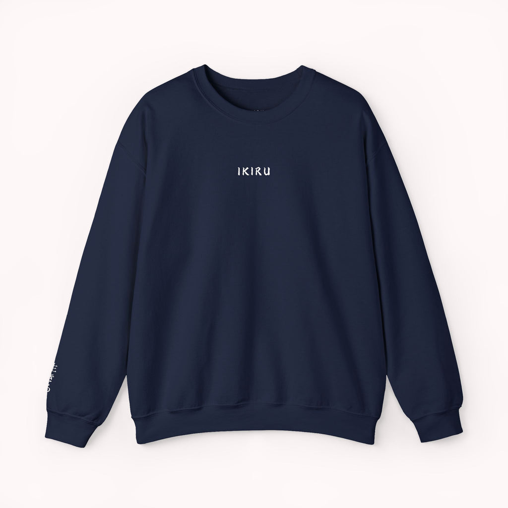 Navy sweatshirt with 'IKIRU' logo on a white background