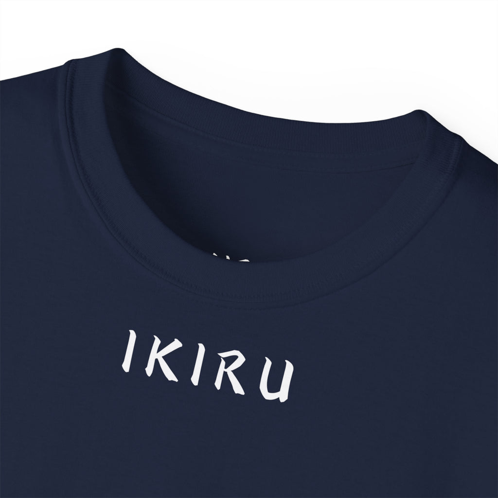 Navy t-shirt with IKIRU branding on a white background