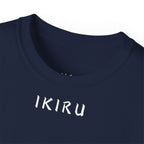 Navy t-shirt with IKIRU branding on a white background