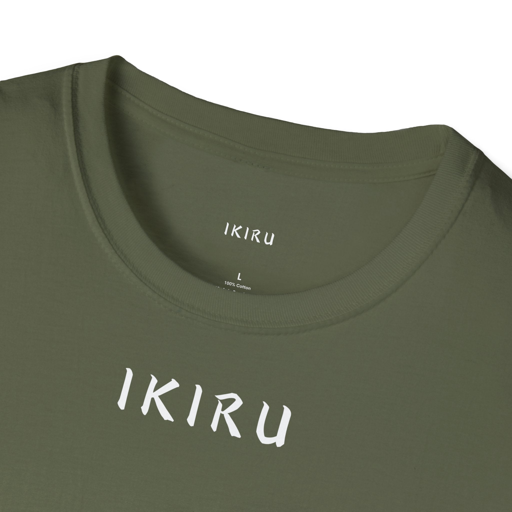Green t-shirt with 'IKIRU' branding on a white background