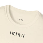 Beige t-shirt with 'IKIRU' branding on a white background