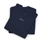 Folded navy blue shirt with 'IKIRU' branding on a white background