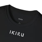 Black t-shirt with 'IKIRU' branding on a white background