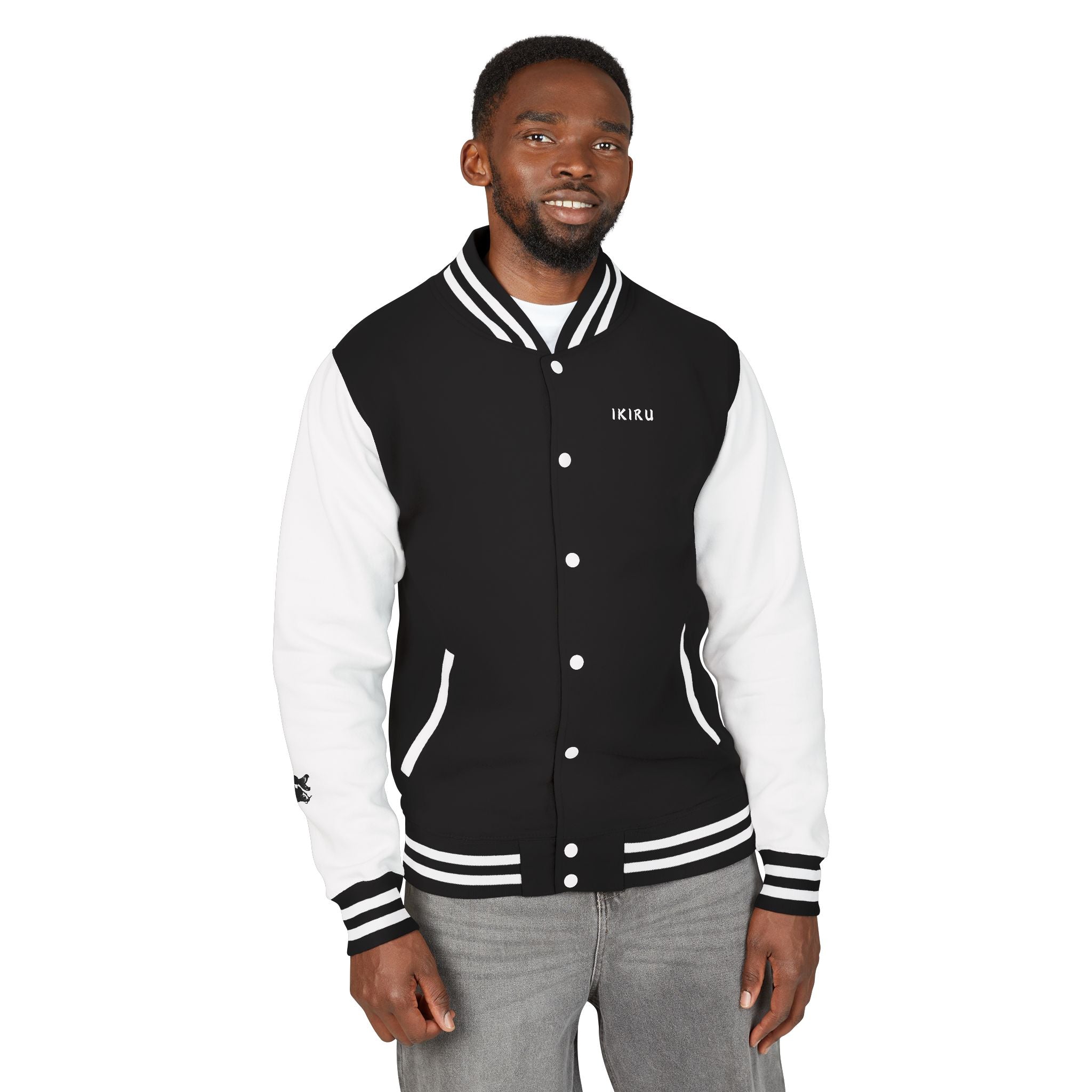 Male black and white Starboy Jacket with Japanese styled graphics