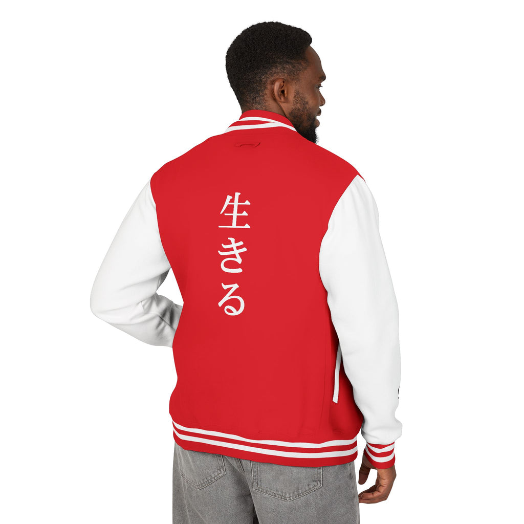 Male red and white Starboy Jacket with Japanese styled graphics