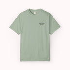 Light green t-shirt with text on a white background