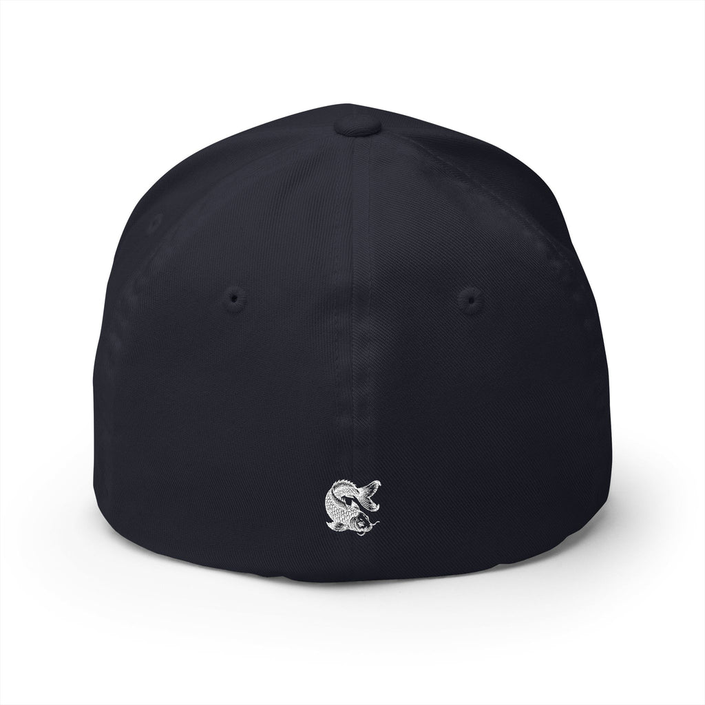 Navy cap with a small logo on a white background