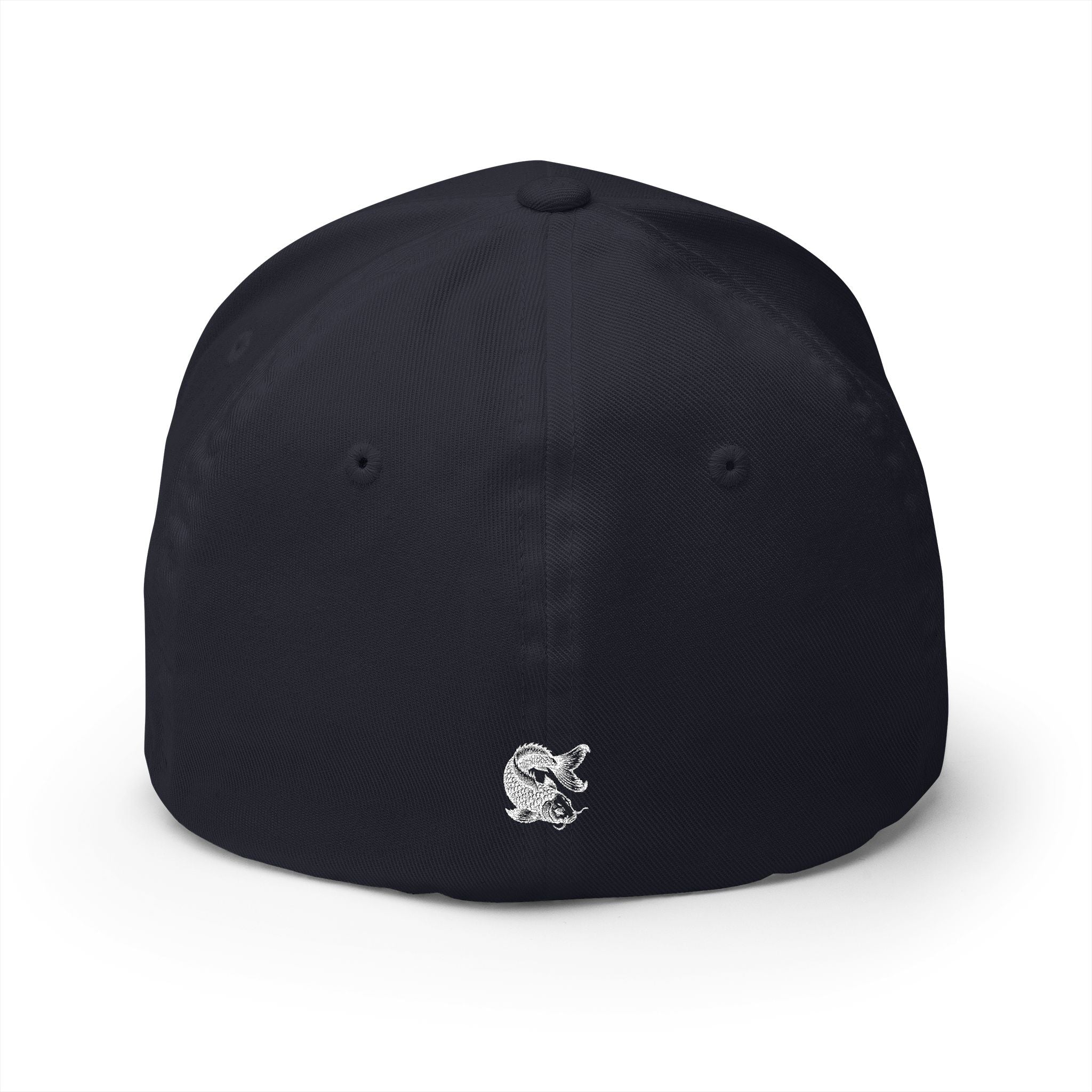 Navy cap with a small logo on a white background