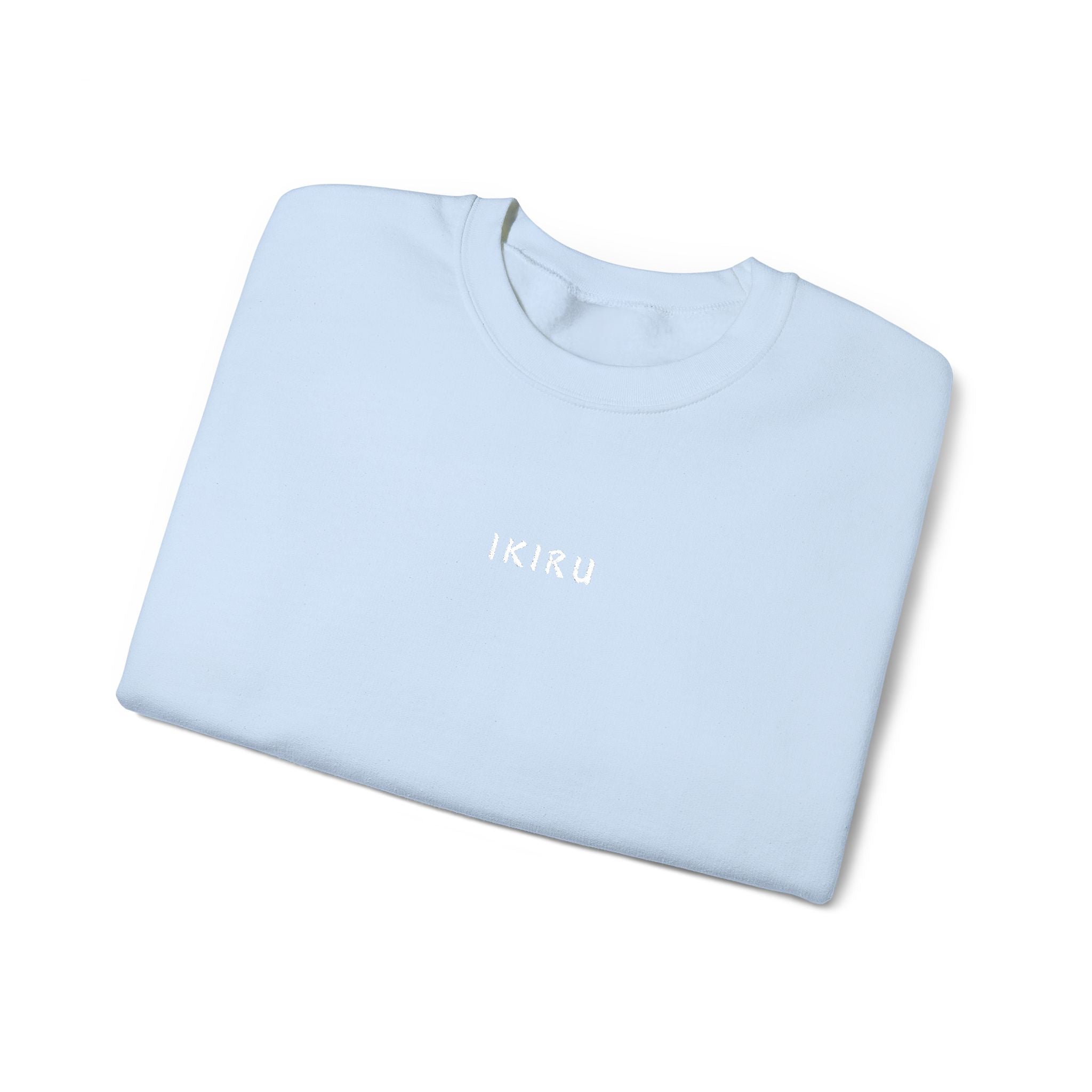 Light blue sweatshirt with IKIRU logo on a white background