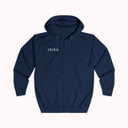 Navy blue hoodie with 'IKIRU' logo on a white background