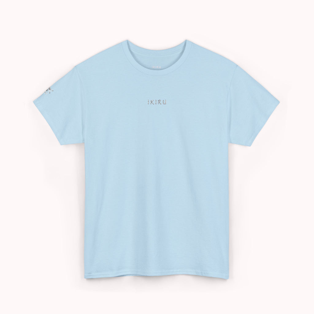 Light blue t-shirt with 'IKIRU' logo on a white background
