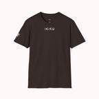 Brown t-shirt with 'IKIRU' logo on a white background