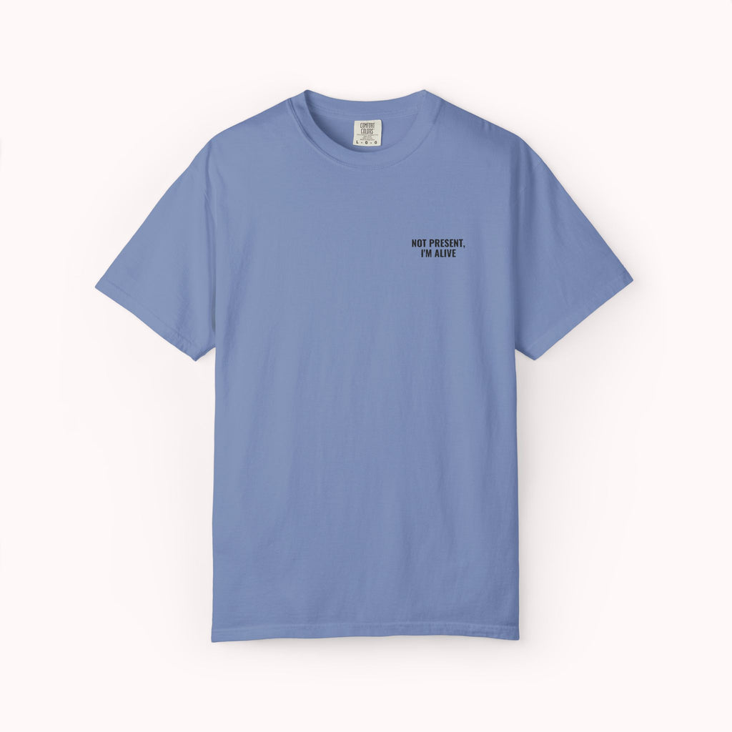 Blue t-shirt with a logo on a white background