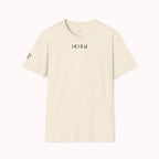 Beige t-shirt with 'IKIRU' branding on a white background