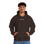 Brown hoodie with 'IKIRU' and mountain, samurai, and blossom tree design on the back saying 'un-influenceable' against a white background